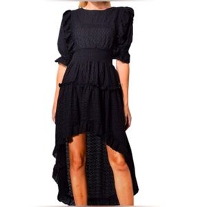 Misa Los Angeles Elegant Black High-Low Lace Dress - Med